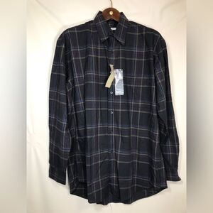 Perry Ellis Men's Sz Medium Blue Plaid Long Sleeve Button Down Nwt